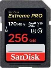 SanDisk Extreme Pro 256GB C10, U3, V30, 4K UHD SD Memory Card 170 MB/s SDSDXXY