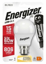 40 X ENERGIZER LED BULBS B22 (GLS) 8.5W=60W (2,700 WARM) S8704 WHOLESALE