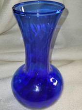 Hand Blown Cobalt Blue Swirl 8" Glass Vase Base