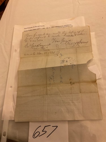 657 IOWA NOTABLE PIONEER GEORGE W JONES 1851 SIGNED LETTER FOUGHT BLACKHAWK WAR