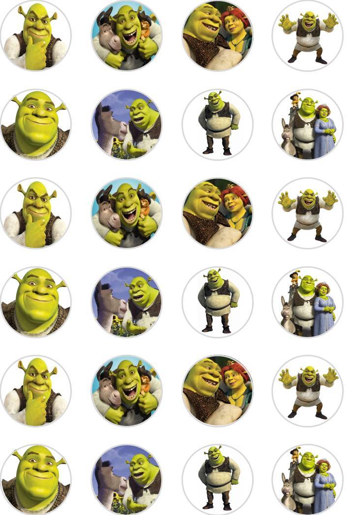 24 x PRECUT SHREK/PRINCESS FIONA/DONKEY MOVIE RICE/WAFER PAPER CUP CAKE