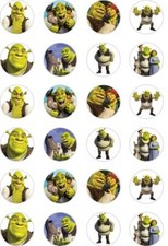 24 x PRECUT SHREK/PRINCESS FIONA/DONKEY MOVIE RICE/WAFER PAPER CUP CAKE TOPPERS