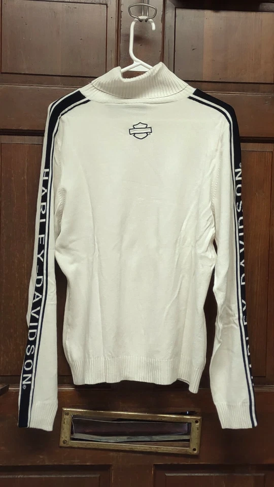 Suéter para mujer Harley Davidson acanalado crema cuello alto deletreado talla XL Foto 2 de 4