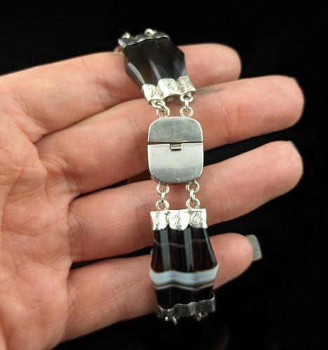 Antique Scottish agate and Silver bracelet, Victorian, floral - 第 12/12 張圖片