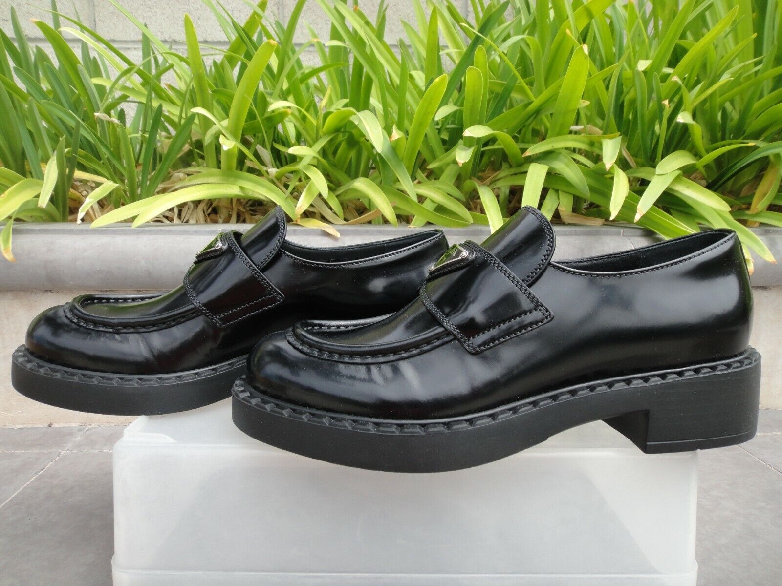 Prada Triangle Logo Loafer, 1D246M Spazzolato, Black Leather Wmn Sz  or   | eBay