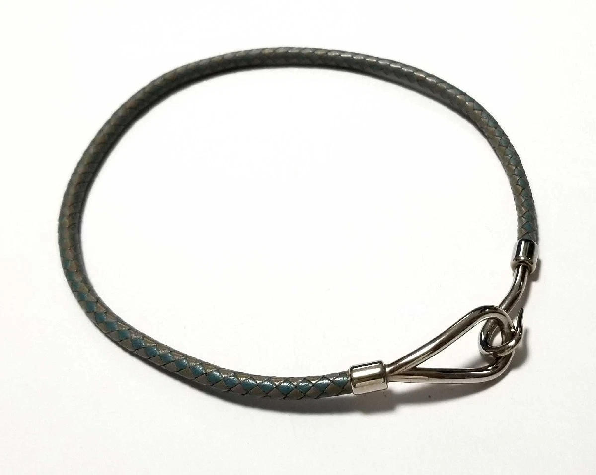 HERMÈS Hermes Jumbo Bracciale Jumbo Girocollo Blu Grigio Bracciale Pelle Intrecciato Argento Ex
