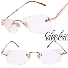 Rectangle Rimless Gold Frame Clear Bifocal Reader 2.50 Reading Glasses