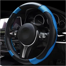 Car Steering Wheel Cover, 15 Inch Carbon Fiber Leather Stitching Color Steering 