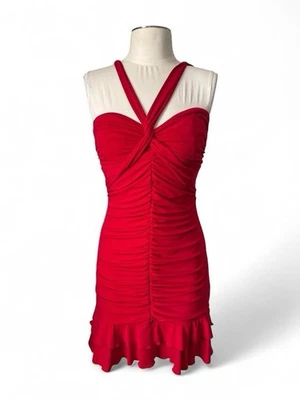 Vintage City Triangles Red Halter Tiered Mini Ruffle Dress Medium Y2k 2000s - Image 1 of 4