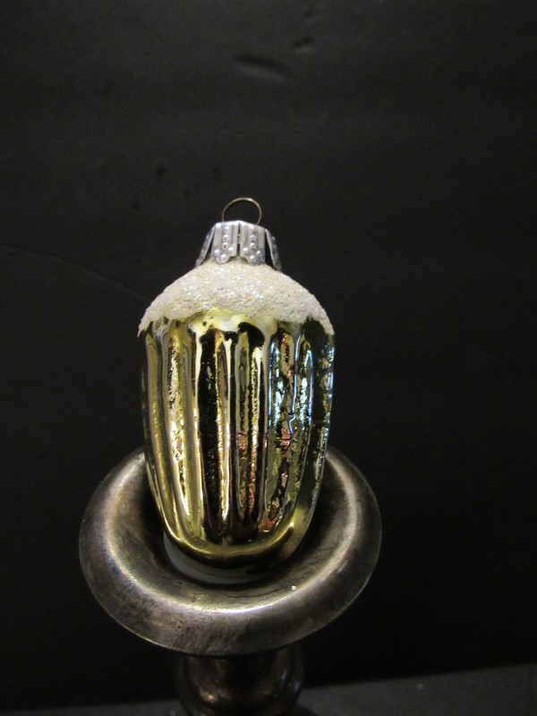 Vintage Gold Mercury Glass Acorn Christmas Ornament Iridescent Mica Glitter