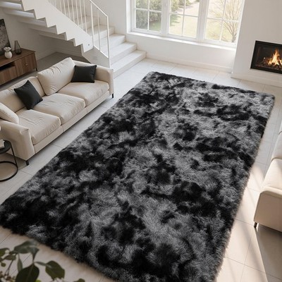 Zentavio Black and Grey Area Rugs 9' x 12' (Rectangular), Tie-dyed