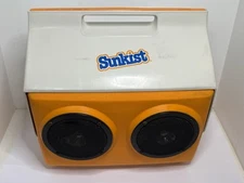 Vintage 1987 Sunkist Soda Cooler w/ Stereo Speakers by Igloo 14" x 9" x 13"