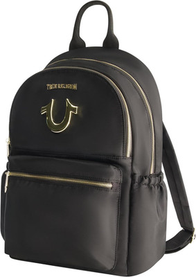 Chic Black Travel Backpack with Zip Pocket & Horseshoe Logo