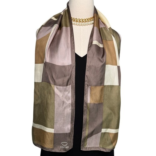Vintage Oscar de la Renta 100% silk geometric pattern long scarf 11 x 52" - Picture 8 of 8