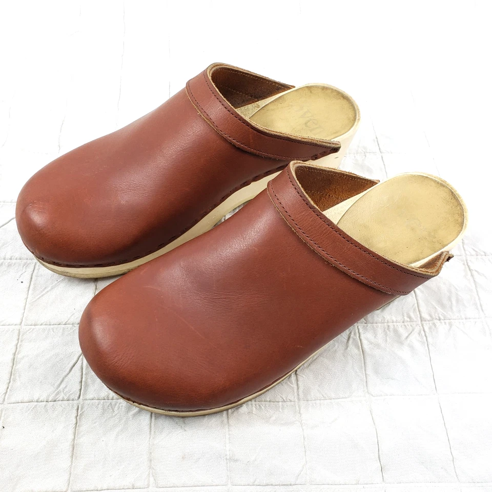 Zueco de cuero marrón SVEN para mujer talla 10,5 EU 41 hecho en EE. UU. Foto 2 de 4