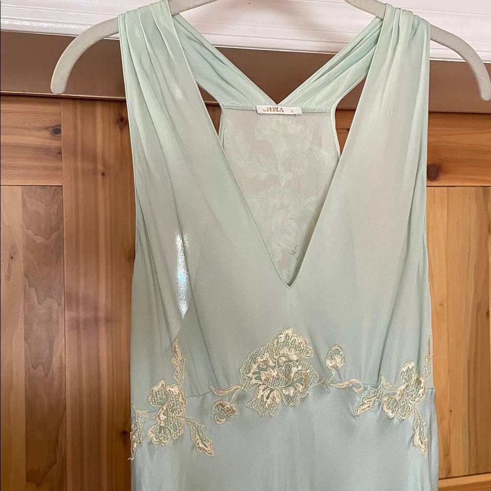 Vintage La Perla Green Silk Lace Nightgown Embroidered Slip Dress Size 3 Women’s - Image 4 of 4