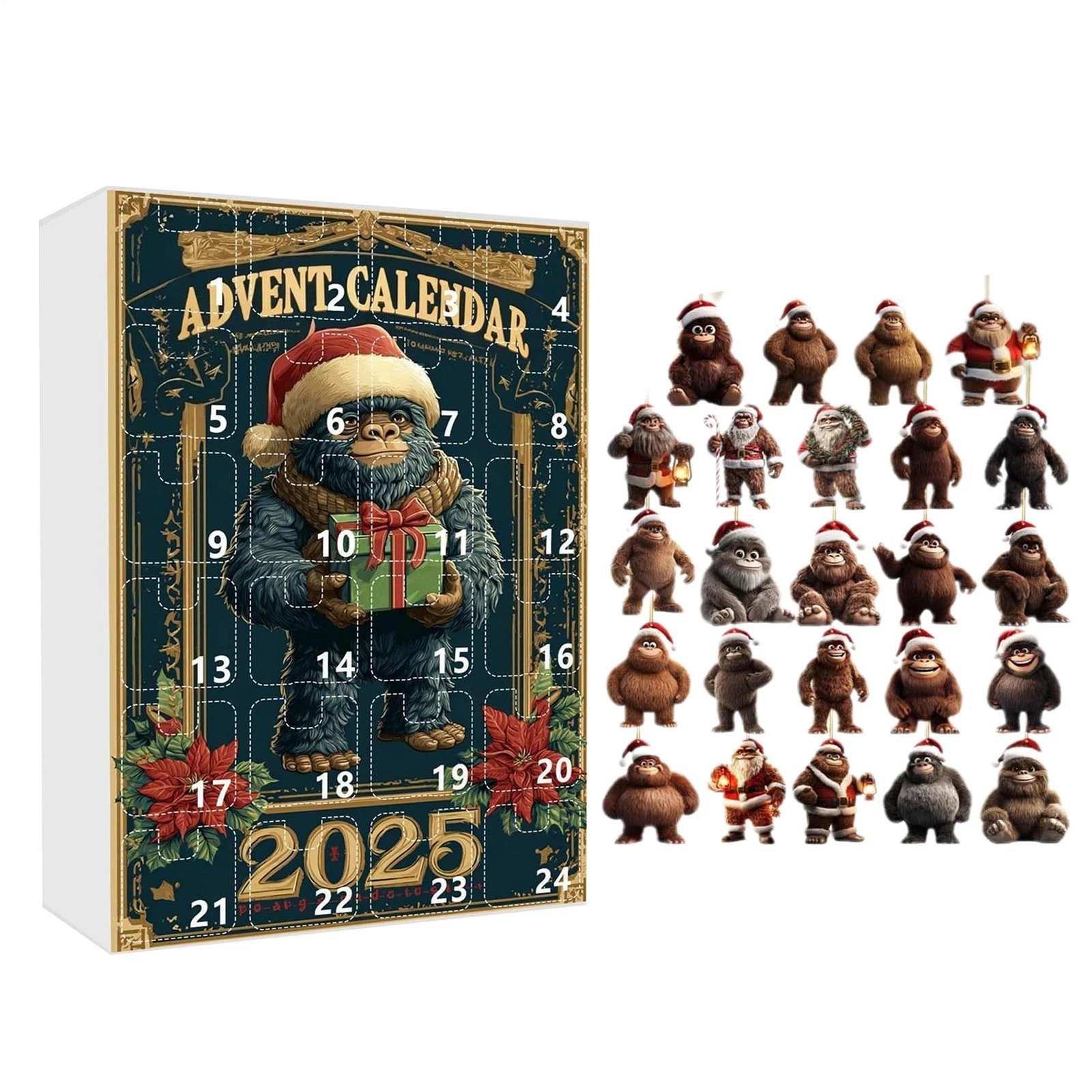 Christmas Monkey Advent  Calendar 2025, 2D Acrylic Ape Decor 24 Days