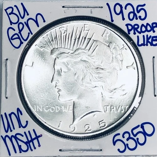 1925 BU UNCIRCULATED SILVER PEACE DOLLAR AUTHENTIC U.S. MINT FREE SHIPPING 5350