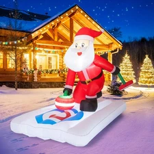 BLOOMWIN 7FT Christmas Inflatable Santa Curling Lawn Decor with LEDs Yard Hol...