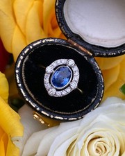 Art Deco Sapphire and Diamond Cluster Ring Platinum 0.35ct + 1.20ct