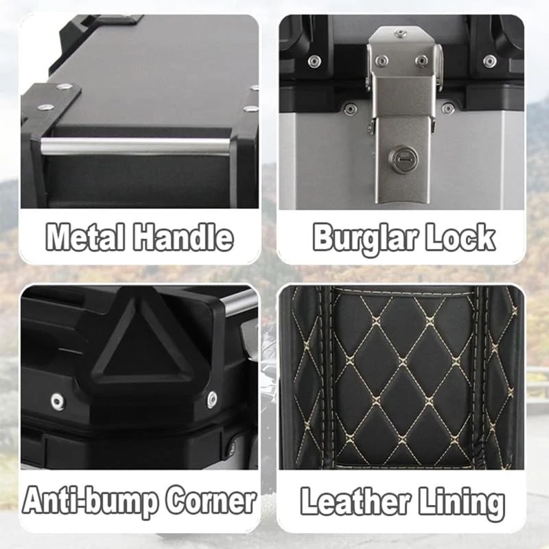 65L Motorrad Alu Top Case Box Aluminium 65 Liter Koffer Silber 100% NEU - Bild 3 von 4