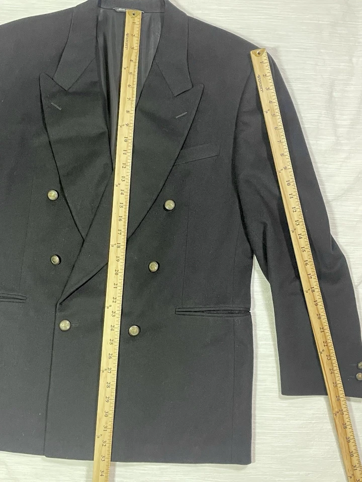 Blazer Canali Para Hombres 54R IT 44R EE. UU. Doble Pecho Pico Solapa Negro Lana Cachemira Foto 2 de 4