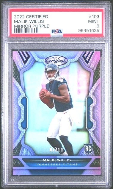 2022 CERTIFIED MALIK WILLIS MIRROR PURPLE RC JERSEY #7/10 TITANS PACKERS POP 2