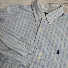 Ralph Lauren Classic Fit Button Down Shirt Men 16 34-35 Large Blue Yellow Stripe