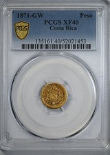 1871-GW Costa Rica Gold Peso PCGS XF40