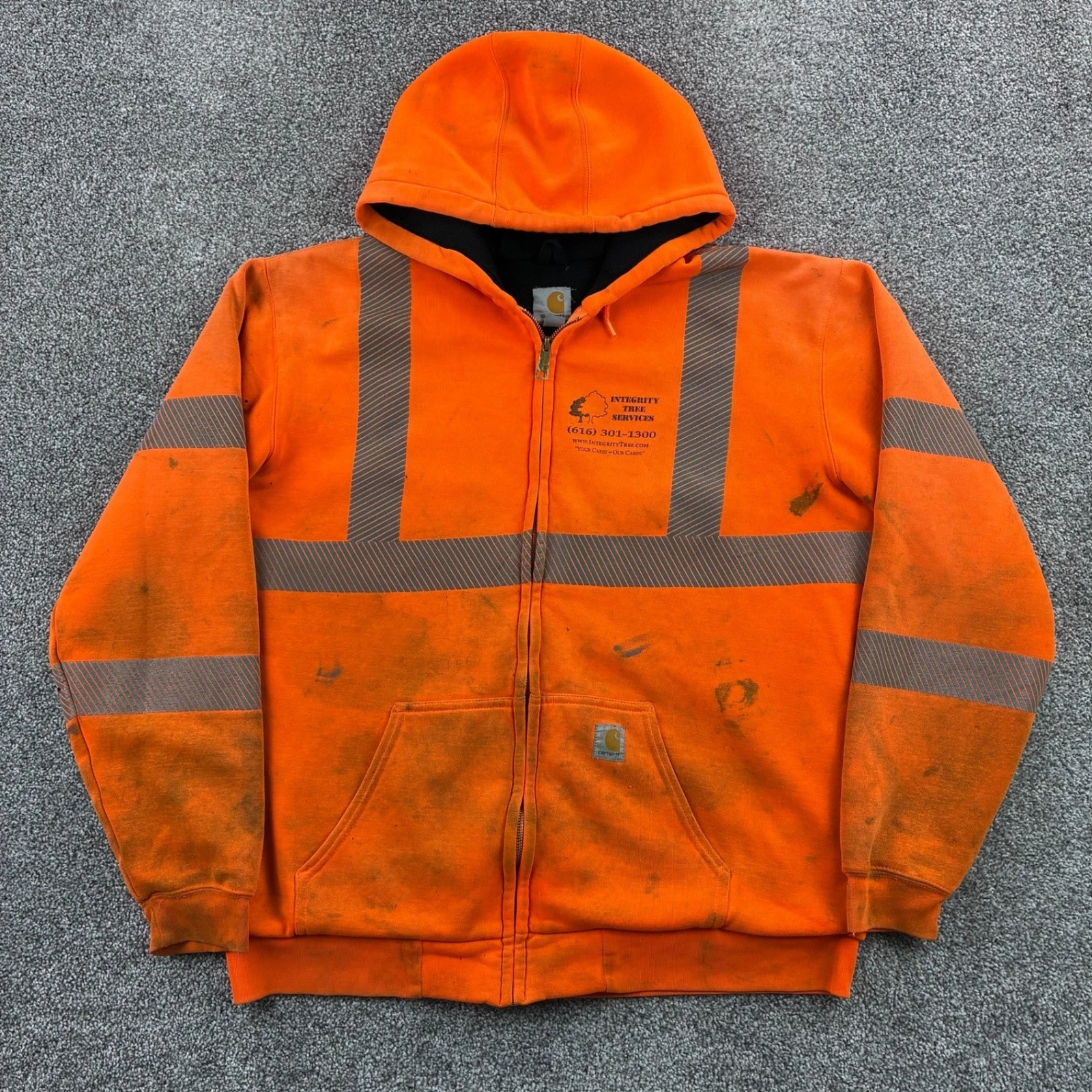 Carhartt Hi-Vis Thermal Hoodie Men LT Orange Reflective Zip Jacket 100504-BOG
