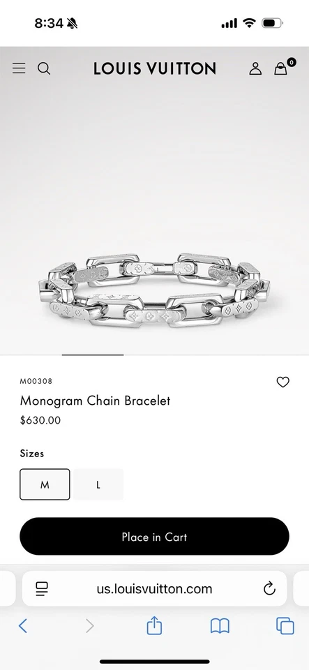 Louis Vuitton M0921L Plata Monograma Cadena Pulsera Hombre Auténtico Leer Disco Foto 4 de 4