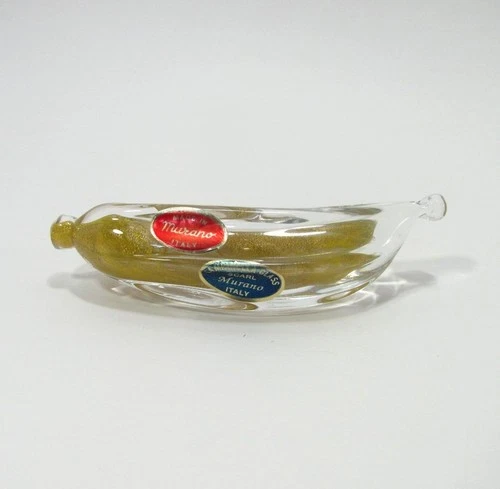 VTG Campanella Scarl Murano Glass Banana Figurine Paperweight Gold Flecks Yellow