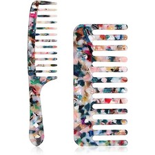 Wide Tooth Comb, Tortoise Cellulose Acetate Round Tooth Anti-static Anti-knot...