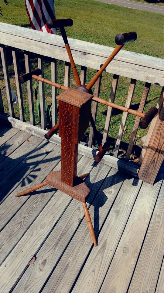 Primitive American Weasel From 1800s Hardwood Farm Yarn Winder Wheel Wool Spinnr - Image 4 of 4