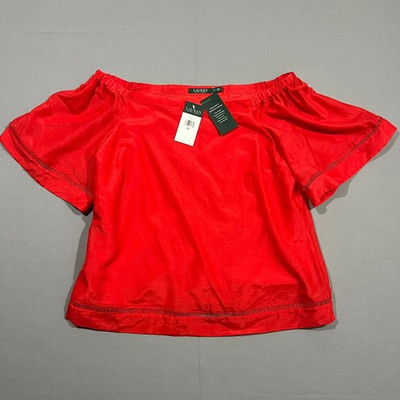 #ad Lauren Ralph Lauren Top On Off Shoulder Ladder Trim Red Women#x27;s Petite Large PL $29.99