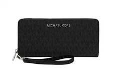 NWT Michael Kors Jet Set Travel Continental Wristlet Wallet – Black Signature