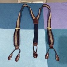 Blue Tarn Burgundy Stripe Suspenders With Leather Brace Tabs Made In England