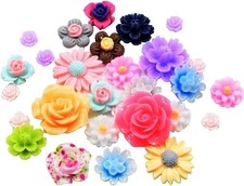 50 Pcs Mix Color Different Size Resin Rose Flower Flatback Cabochons Embellis...