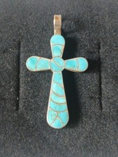 Pendentif Carmicheal Haloo Zuni beauté au bois dormant incrustation turquoise CROIX sterling