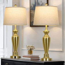 30" Tall Gold Table Lamps Set of 2, Touch Control Bedside Lamp with USB A C Port