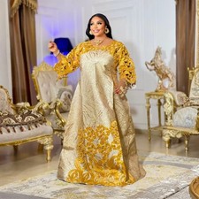 Plus Size African Dashiki Abaya Kaftan Women Hijab Embroidery Maxi Dress Wedding