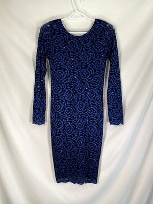 Filly Flair Royal Blue Sequin Long Sleeve Sheath Dress Size Large NWT