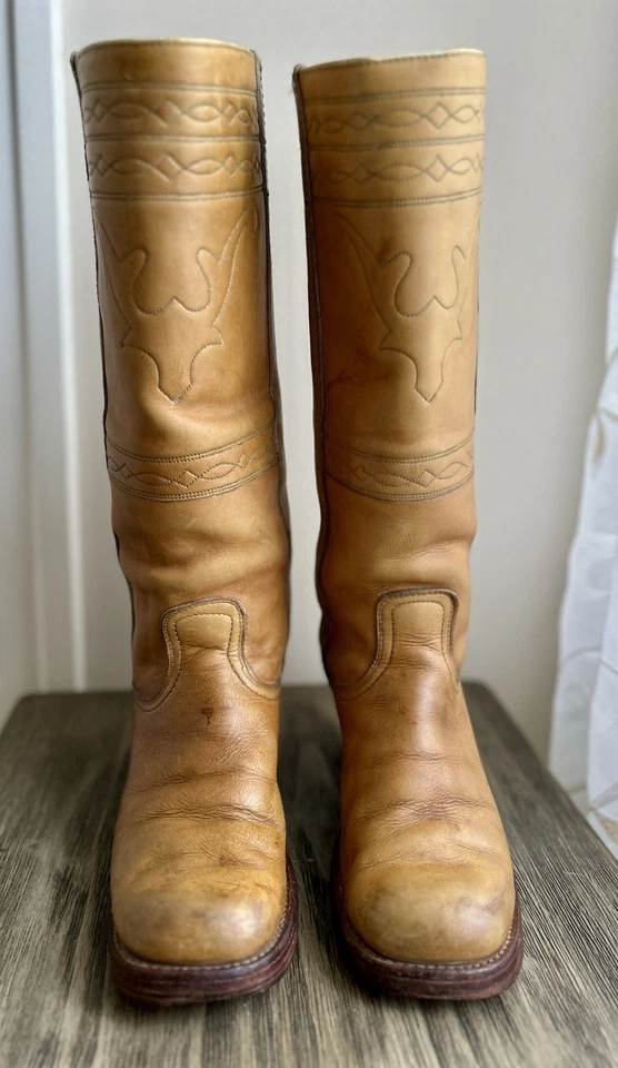 Vintage 1970s Frye Campus 14L “Longhorn” Banana Leather Boots 8 B USA Made - Image 3 of 4