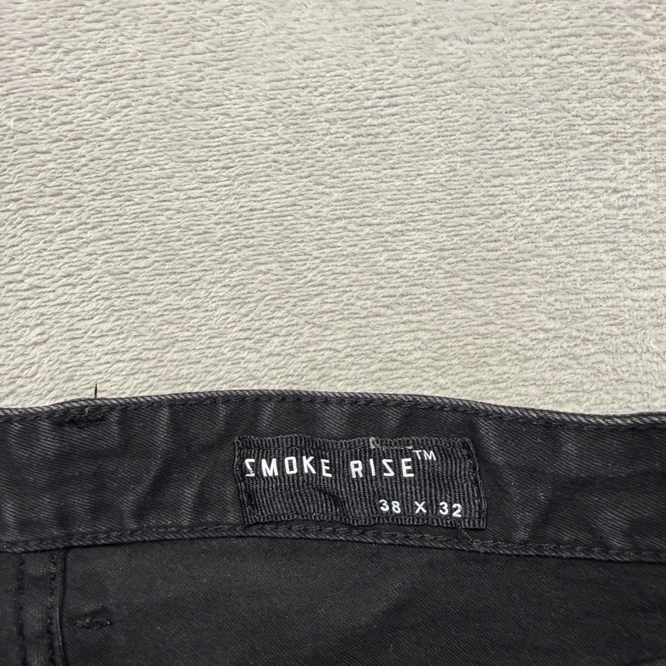 Pantalones de mezclilla Smoke Rise para hombre 38x32 negros desgastados rasgados motociclista oscuro preppy Foto 4 de 4