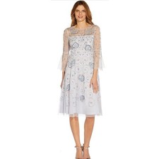 Adrianna Papell Women's Hand Beaded Mesh Dress Size 18 Serenity Formal Elegant