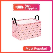 VAIVUSTO valentines basket Rec Pink Heart Print Box Hamper Storage Basket Collap