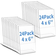 24 Pack Acrylic Sign Holder Slant Back Plastic Display Stand Clear Table Top ...