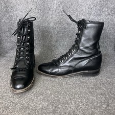 VTG Justin Lace Up Kiltie Roper Boots Womens 7 B Black Leather MADE IN USA L0506