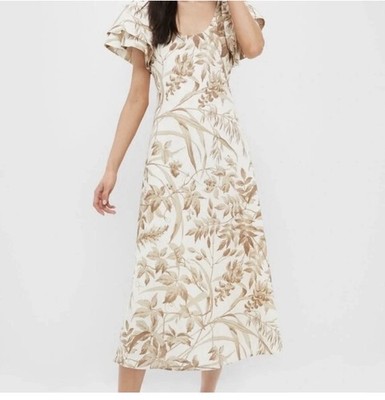 Tuckernuck x Studio McGee Ruffle Sleeve Midi A-Line Dress Cotton Linen