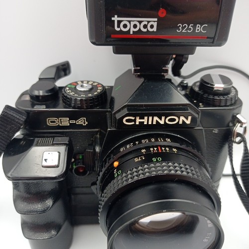 Chinon CE-4 fotocamera reflex pellicola 35 mm manuale con avvolgitore PW-610 e flash, difettosa - Foto 3 di 20